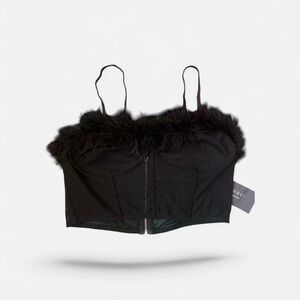 Sans Souci Black Fur-Trimmed Corset Top